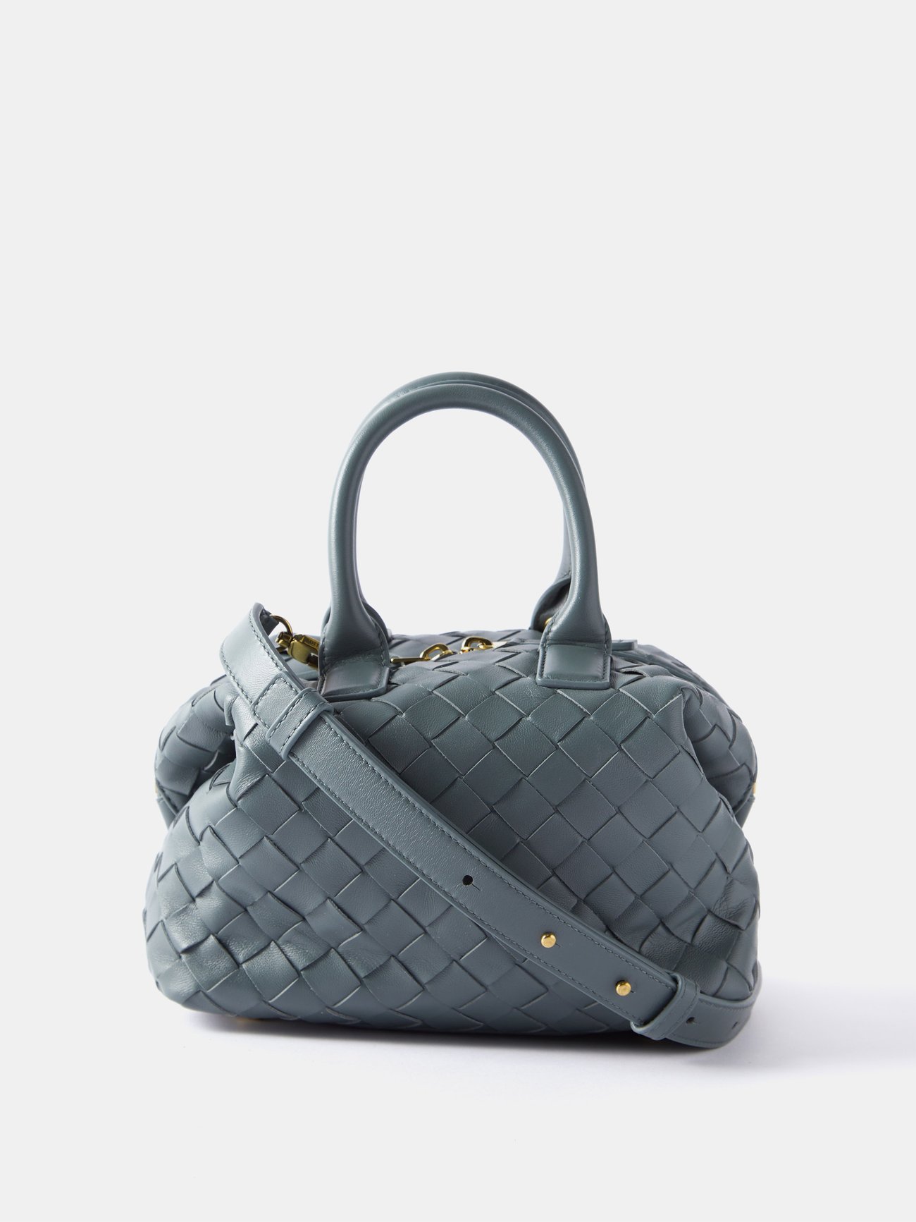 Green Bauletto mini Intrecciato-leather handbag, Bottega Veneta