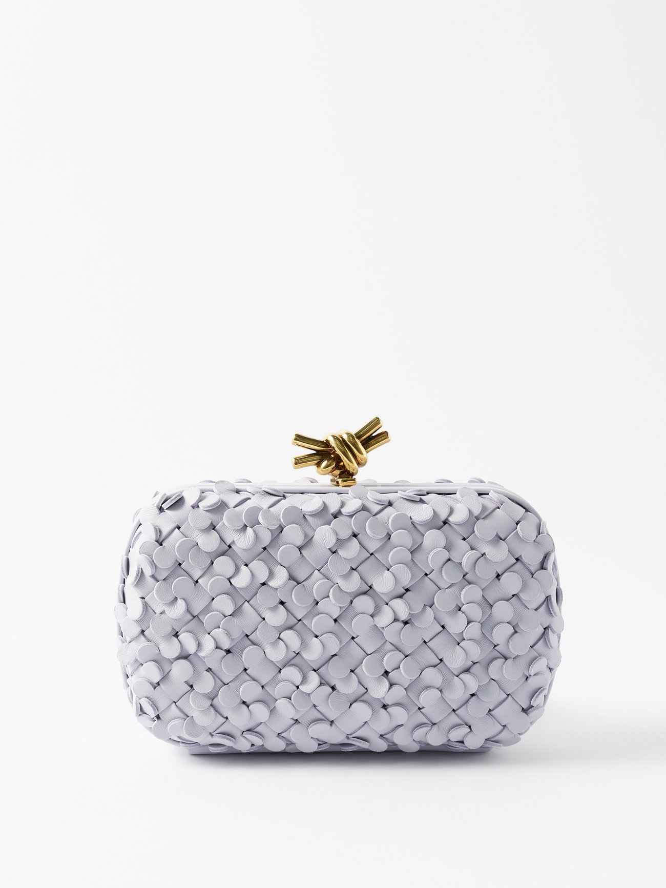 Purple Knot paillette Intrecciato-leather clutch bag, Bottega Veneta