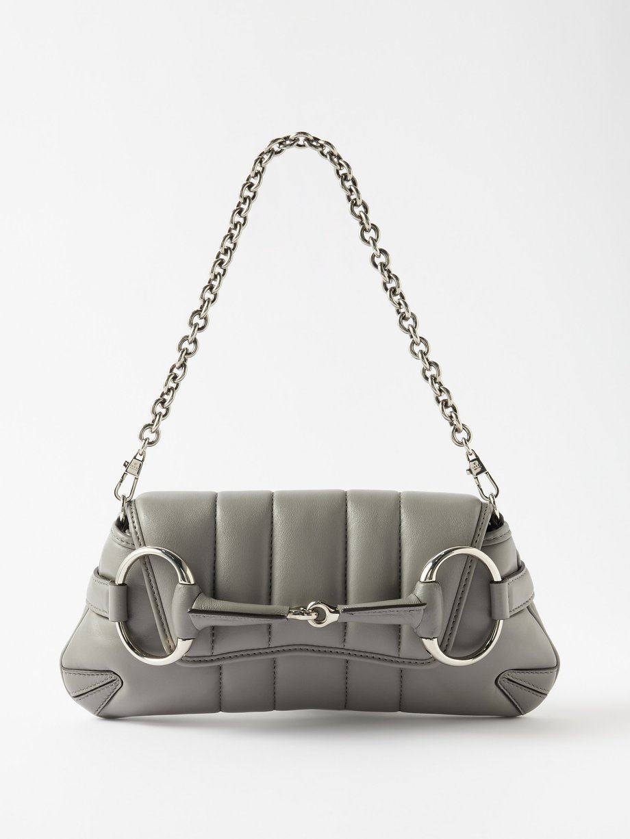 Gucci - Horsebit Small Padded-leather Shoulder Bag - Womens - Light Grey