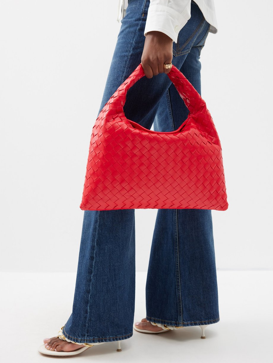 Red Hop small Intrecciato-leather shoulder bag, Bottega Veneta