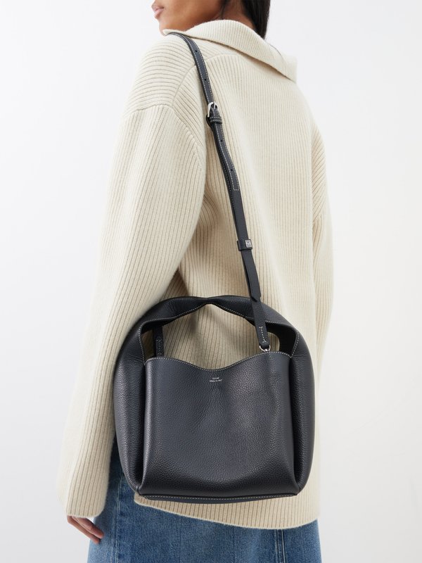Black Folded-handle grained-leather handbag | Toteme | MATCHES UK