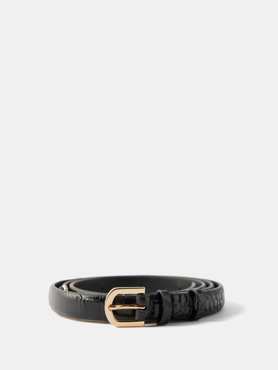Black Double-clasp crocodile-effect leather belt | Toteme | MATCHES UK