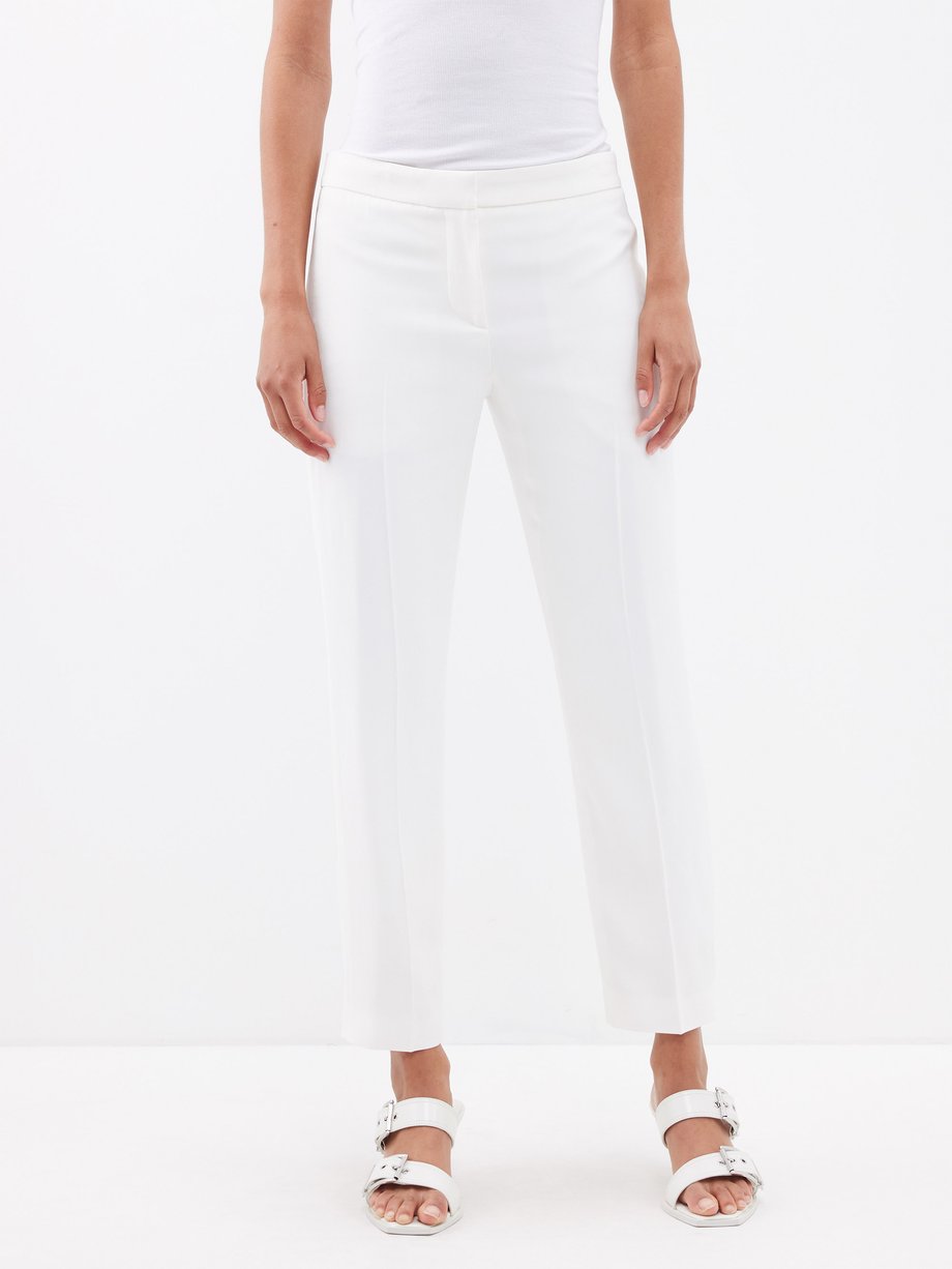 White Leaf-crepe slim-leg trousers, Alexander McQueen