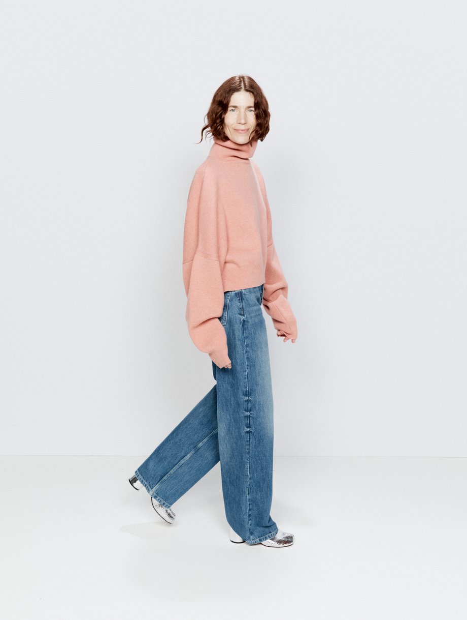 Pink Roll neck wool cropped cocoon jumper | Raey | MATCHES UK