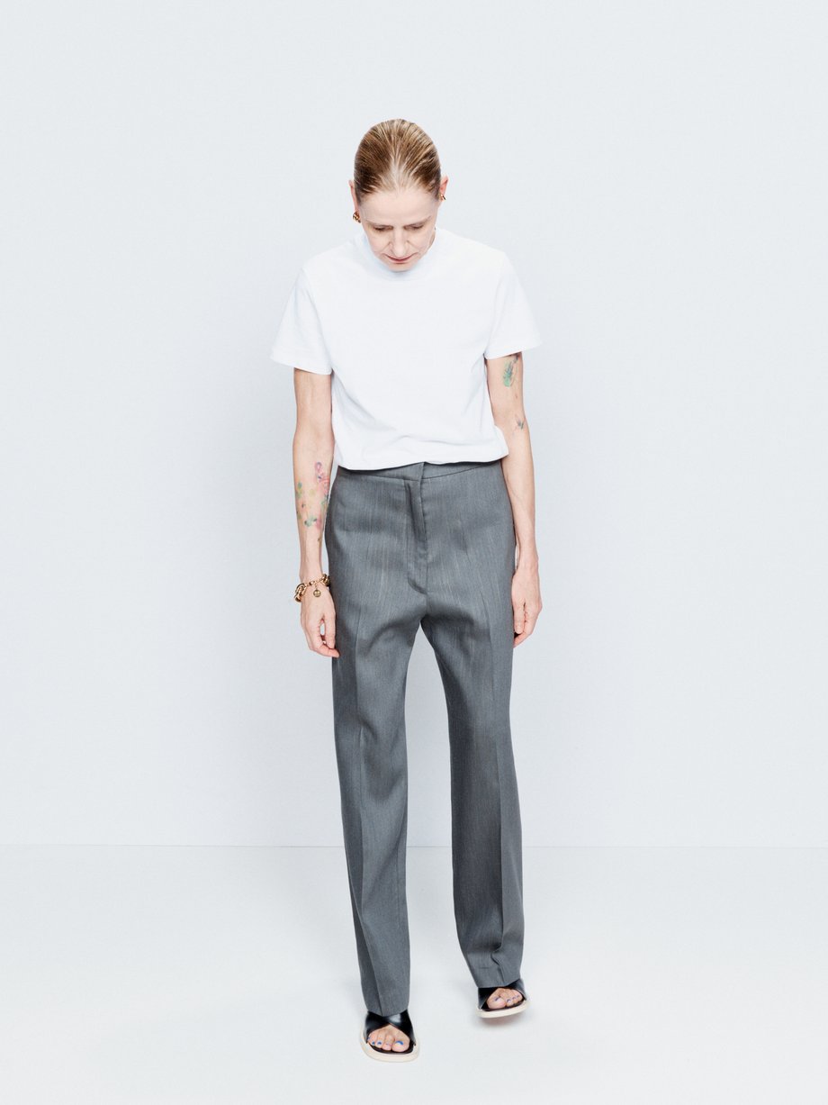 Grey Straight leg slubbed wool and silk trousers | Raey | MATCHES UK