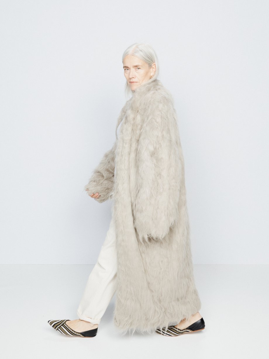 Grey Collared shearling wool-blend maxi coat | Raey | MATCHES UK