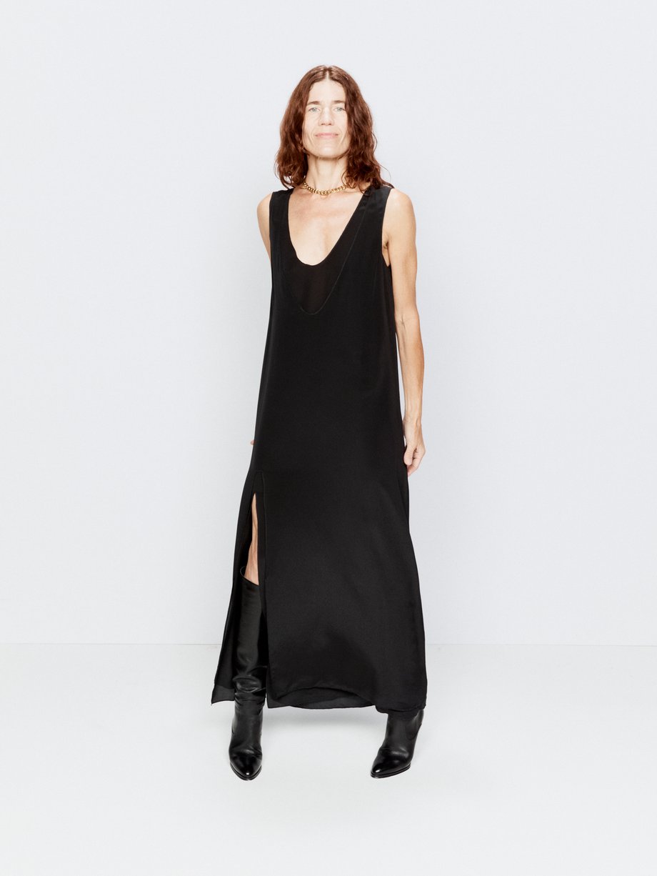 Black Layered scoop-neck silk slip dress | Raey | MATCHES UK