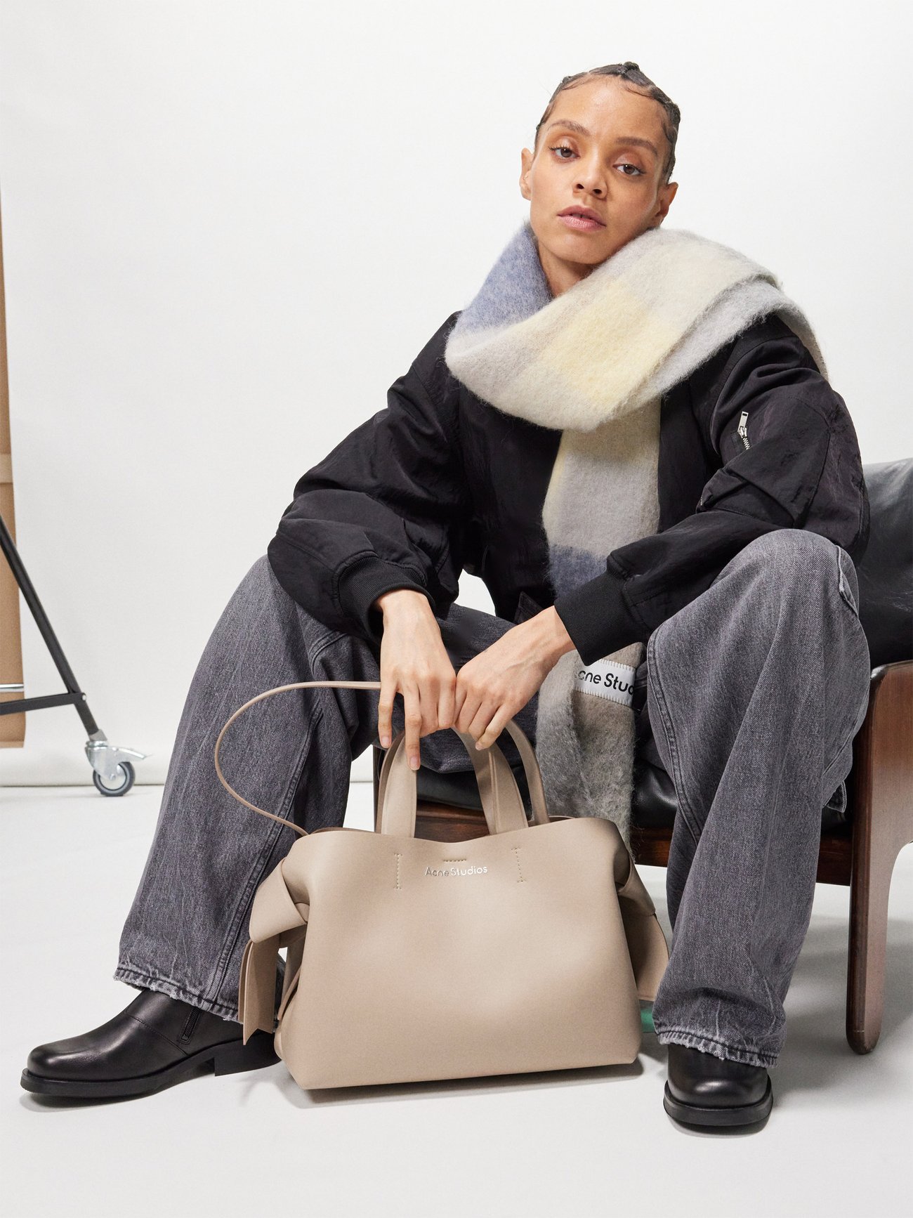 Neutral Musubi knotted leather shoulder bag Acne Studios