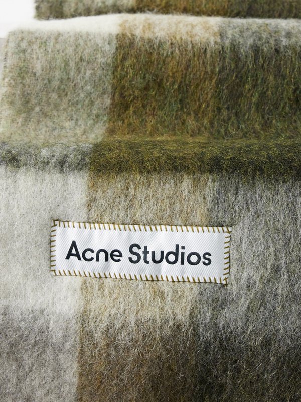 Acne Studios Logo-patch checked mohair-blend scarf