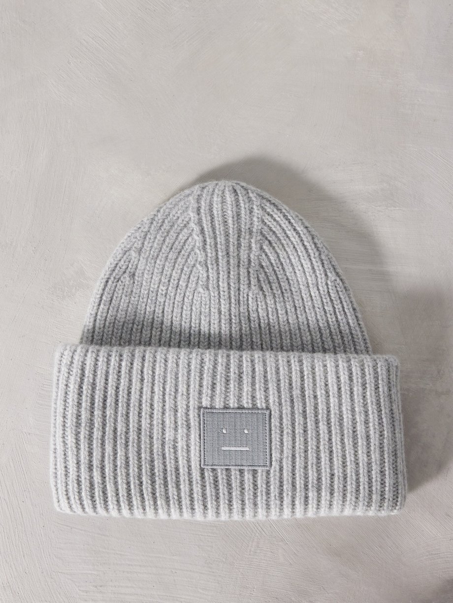 Grey Pansy face patch wool beanie | Acne Studios | MATCHES UK