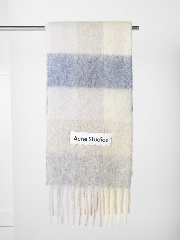 Acne Studios Vally logo-patch checked wool-blend scarf