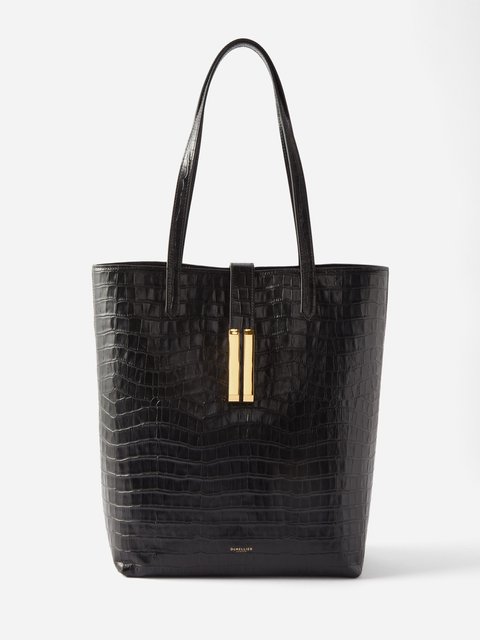 Black Vancouver croc-embossed leather tote bag | DeMellier 