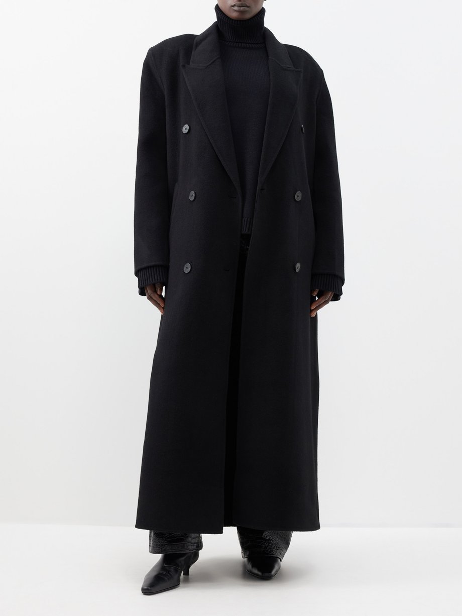 Black Gaia double-breasted wool-blend long coat | The Frankie Shop ...