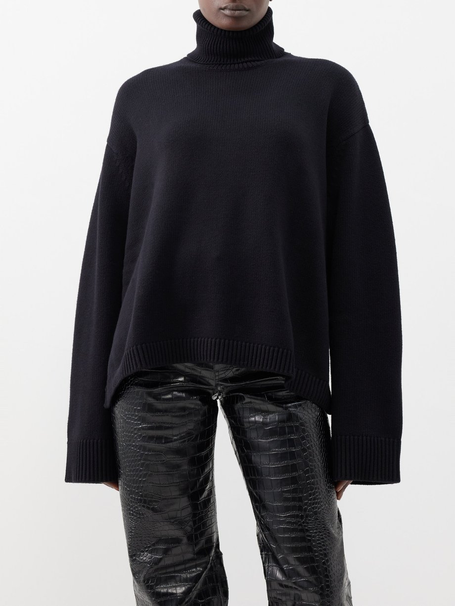 Black Rhea roll-neck wool-cotton blend sweater | The Frankie Shop ...