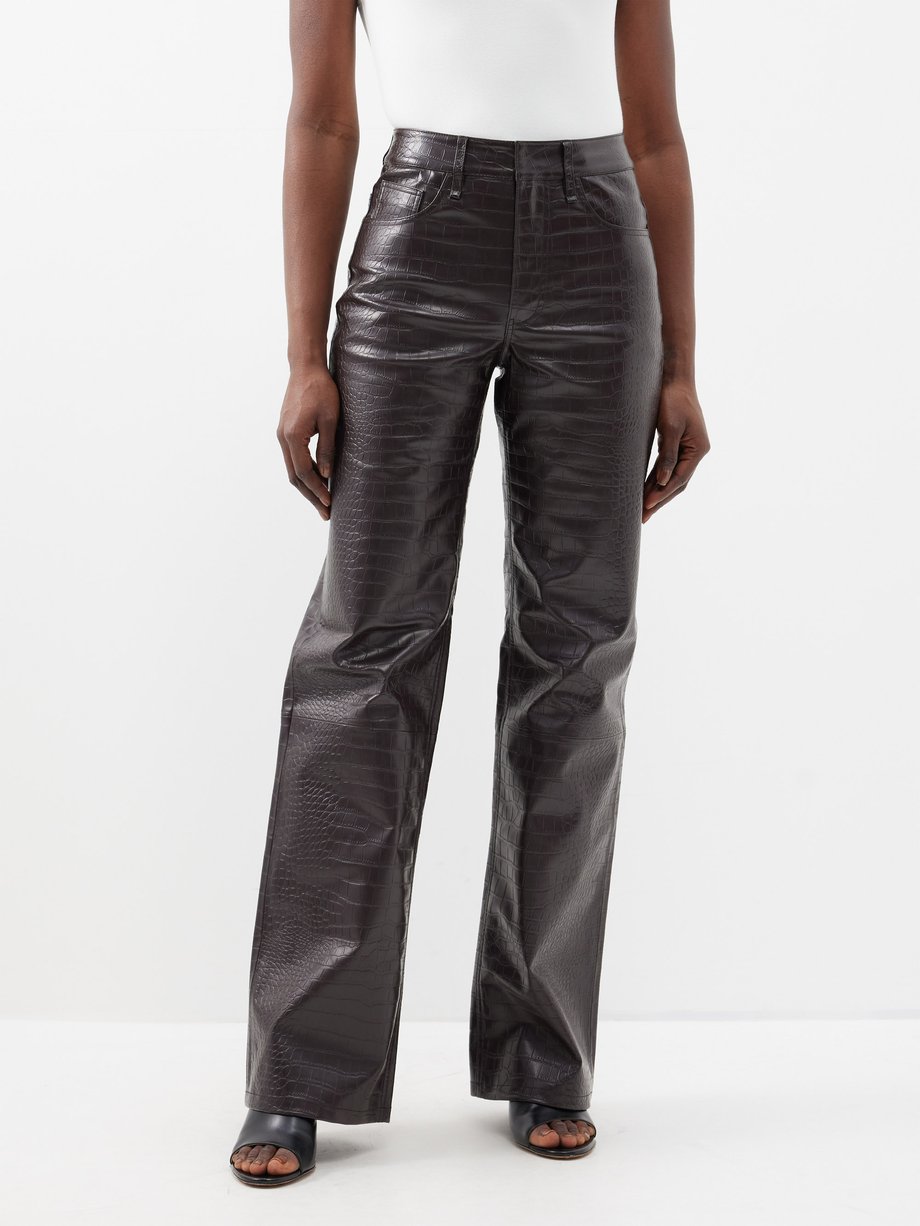 Brown Bonnie crocodile-embossed faux-leather trousers, The Frankie Shop