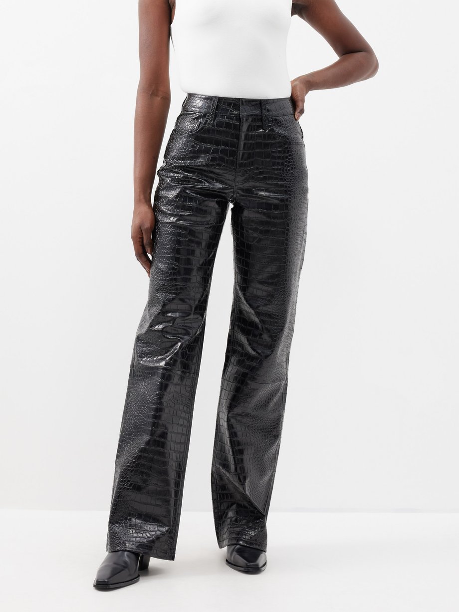 Black Bonnie crocodile-effect faux-leather trousers | The Frankie Shop ...