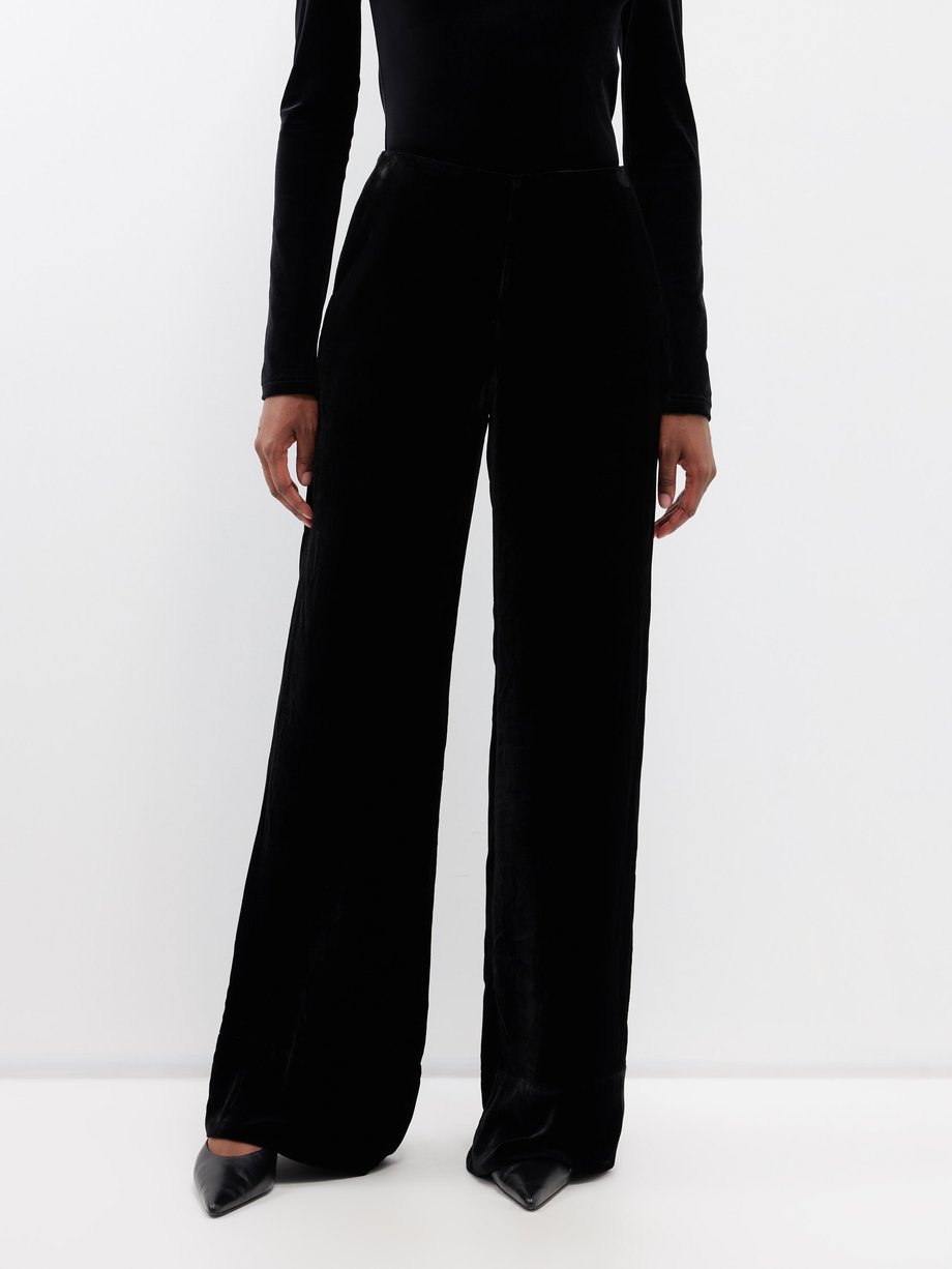 Black High-rise velvet wide-leg trousers | Toteme | MATCHES UK