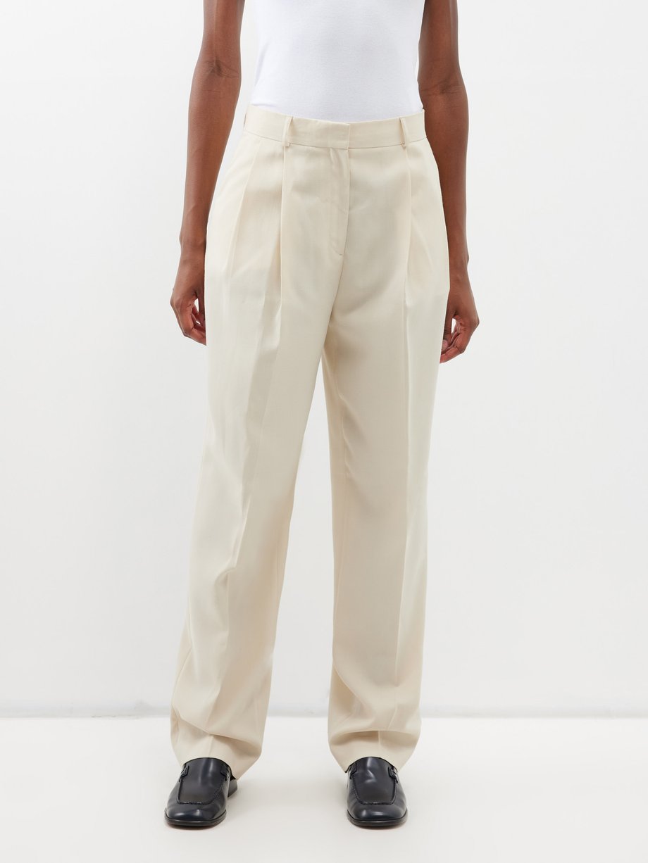 White Double-pleated slubbed-canvas trousers | Toteme | MATCHES UK
