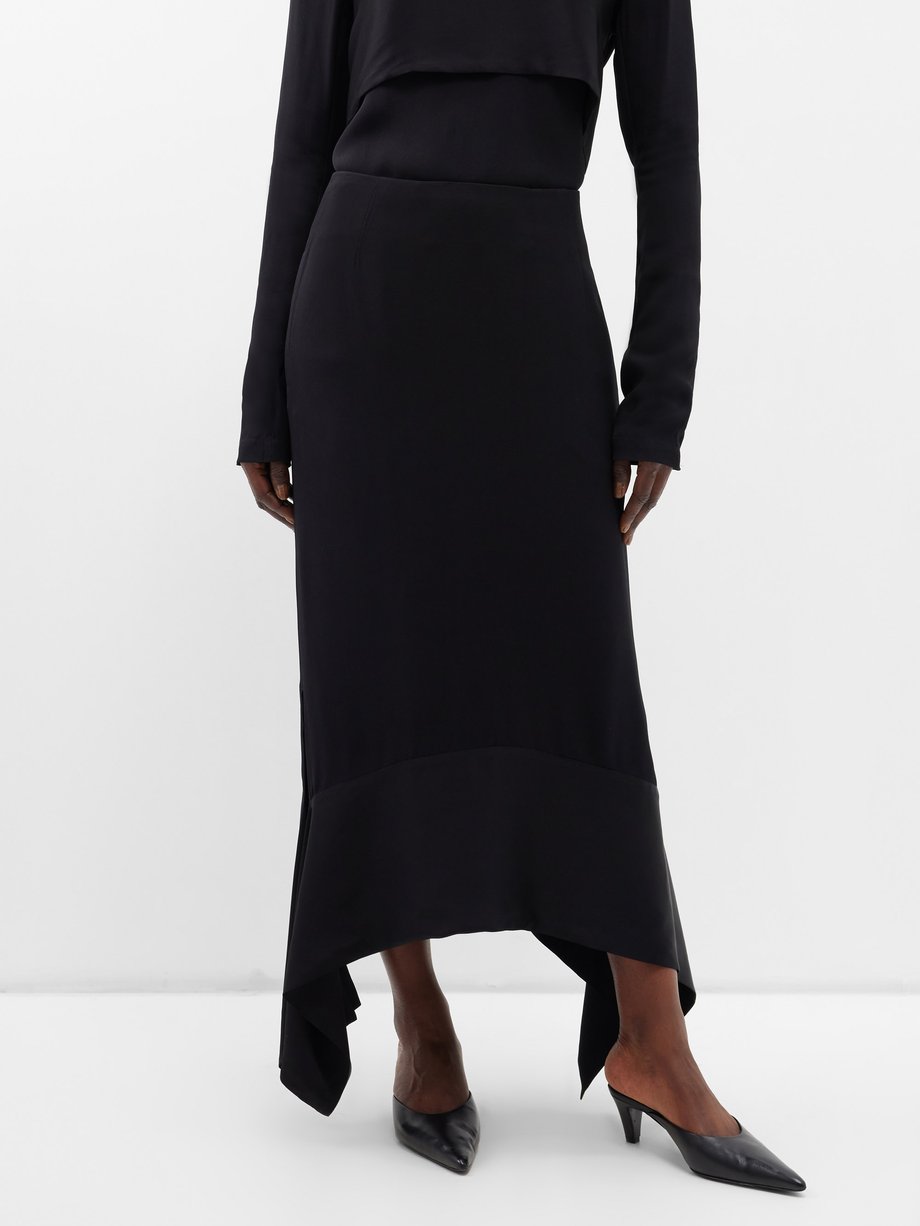 Black Draped satin-trim crepe skirt | Toteme | MATCHES UK