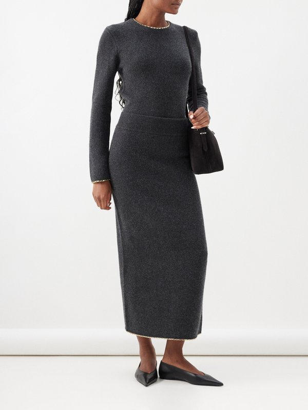 Toteme Chain-trim wool-blend skirt