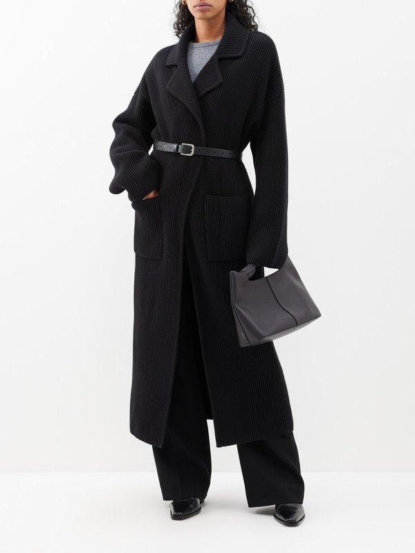 Black Ribbed-knit wool-blend longline cardigan | Toteme | MATCHES UK