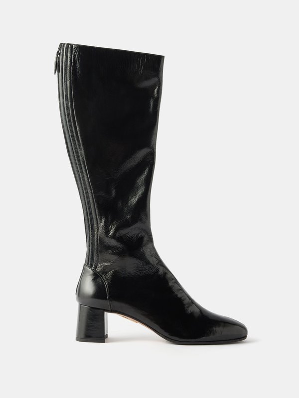 knee high black leather boots