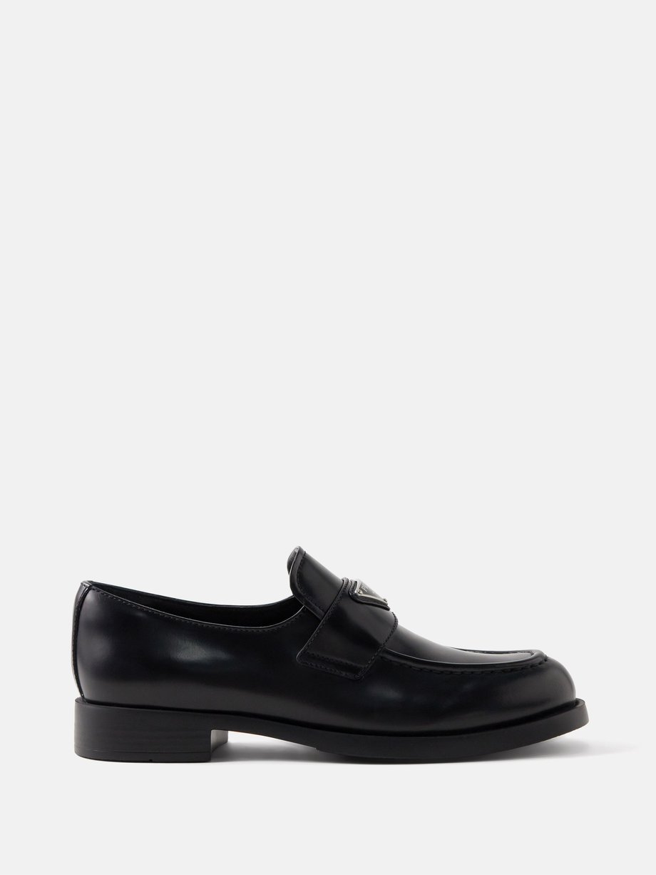 Black Triangle-plaque leather loafers | Prada | MATCHESFASHION UK