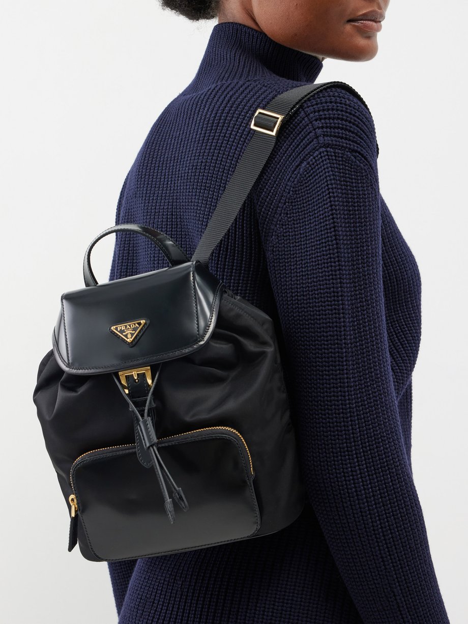 Black Leather-trim Re-Nylon canvas backpack | Prada | MATCHES UK