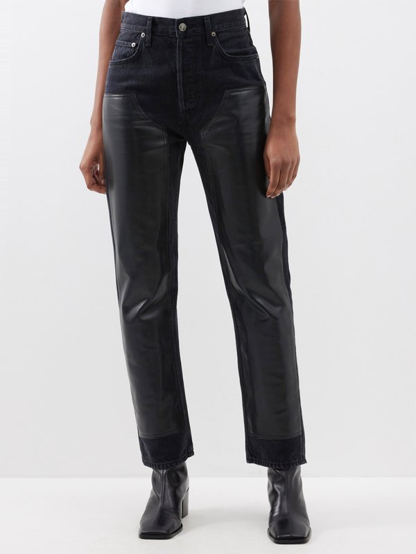 Black Ryder leather panelled straight leg jeans Agolde MATCHES UK