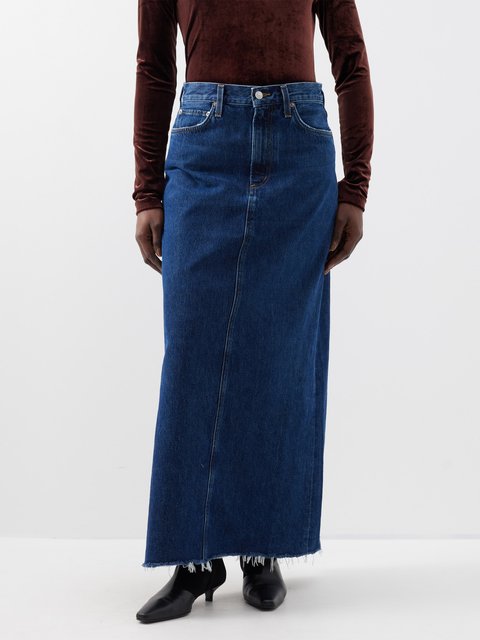 Sugarcoat - High Waist Slit Washed Denim Maxi Fishtail Skirt | YesStyle