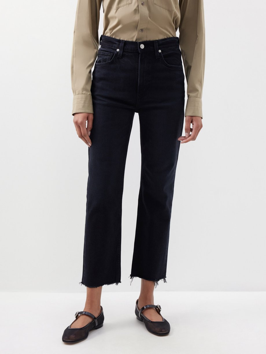 Black Daphne high-rise cropped stovepipe jeans