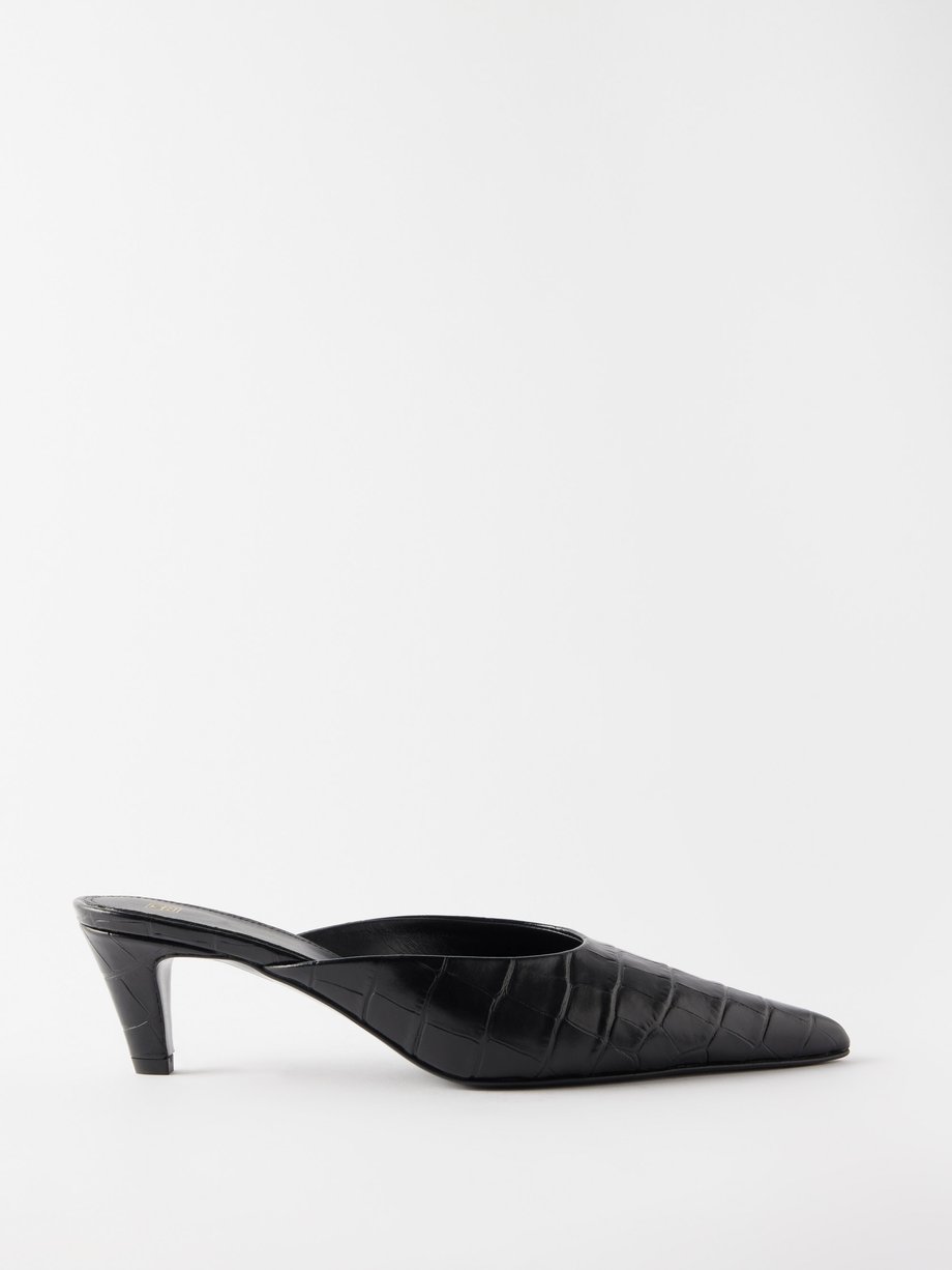 Black Croc-embossed leather mules | Toteme | MATCHES UK