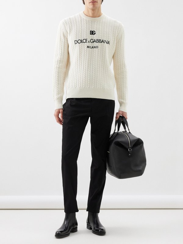 Dolce & Gabbana Logo-embroidered cable-knit wool sweater