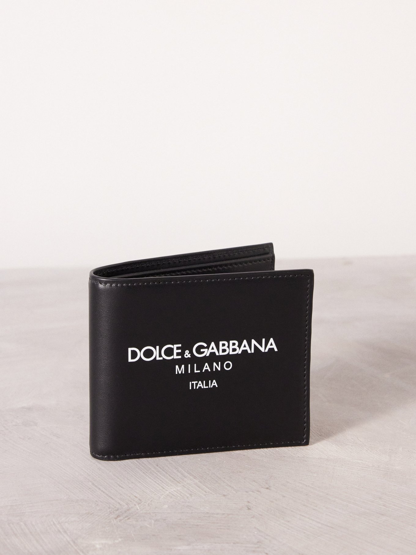 Logo-print leather bi-fold wallet | Dolce & Gabbana