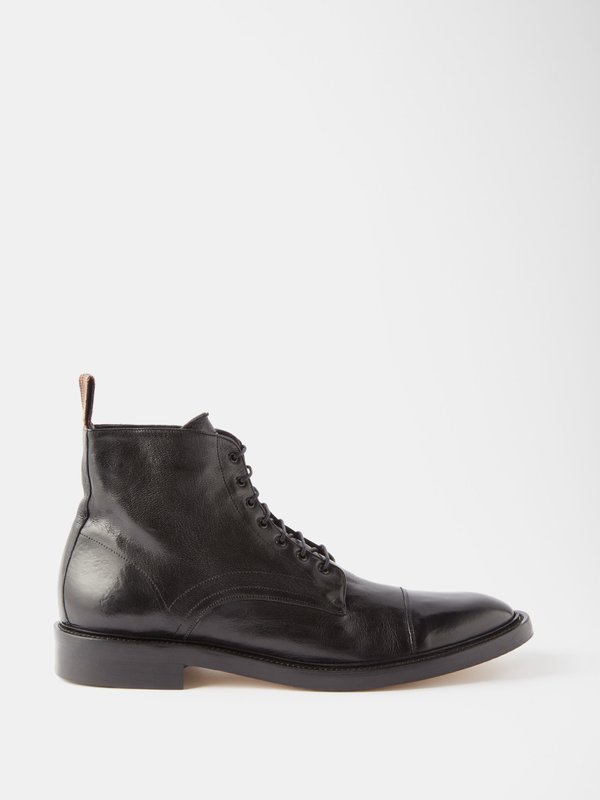 Black Newland lace-up leather boots | Paul Smith | MATCHES UK
