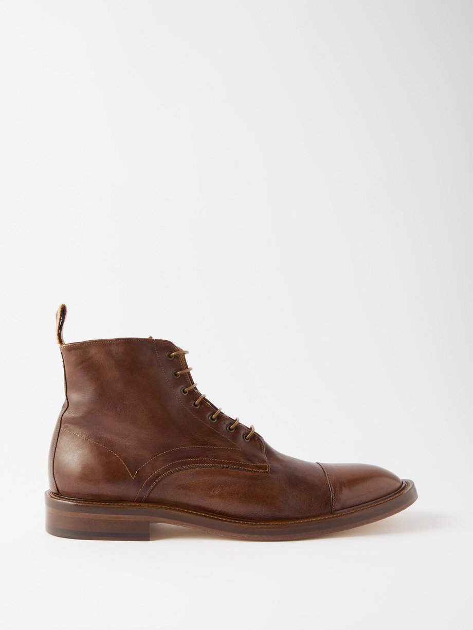 Brown Newland lace-up leather boots | Paul Smith | MATCHES UK