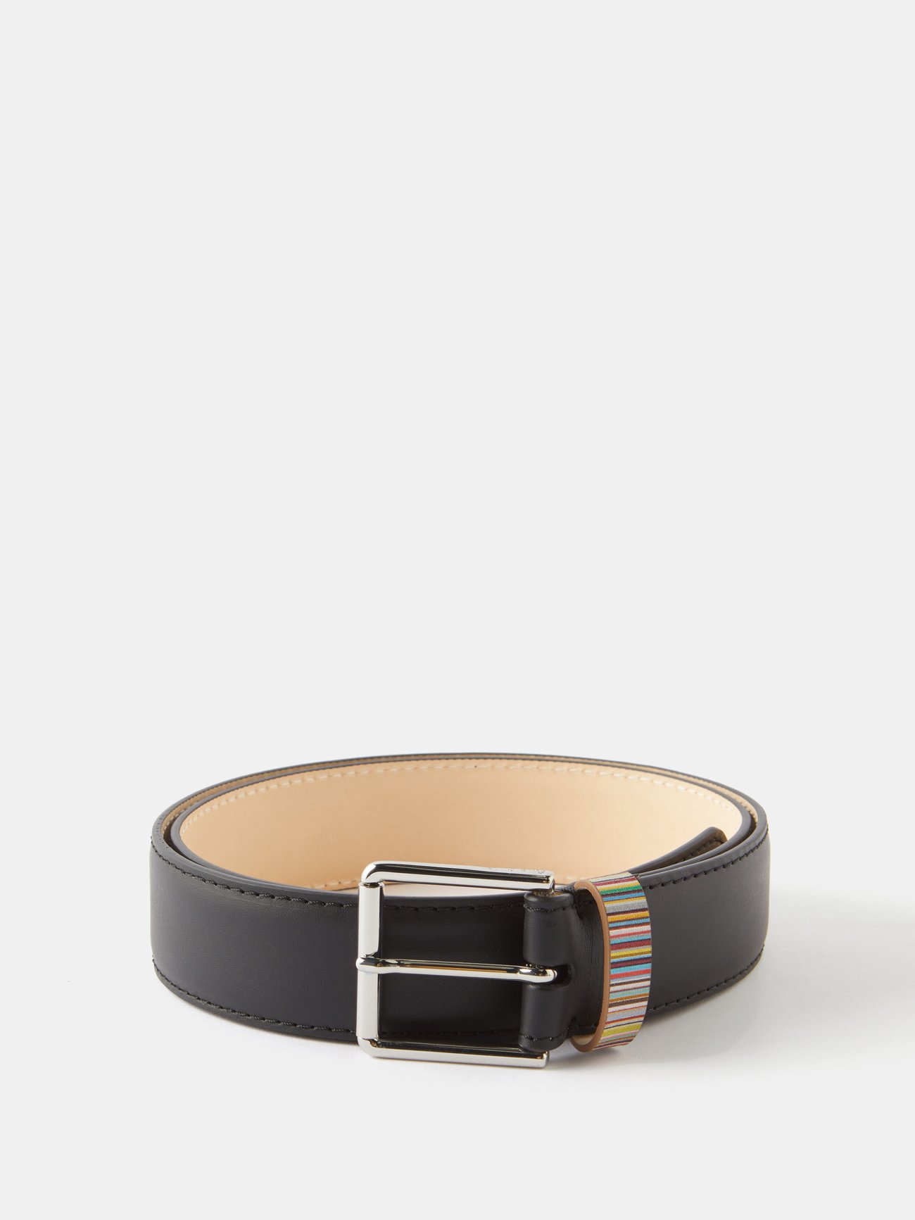 MATCHES | Paul Signature belt | Stripe leather Black US Smith
