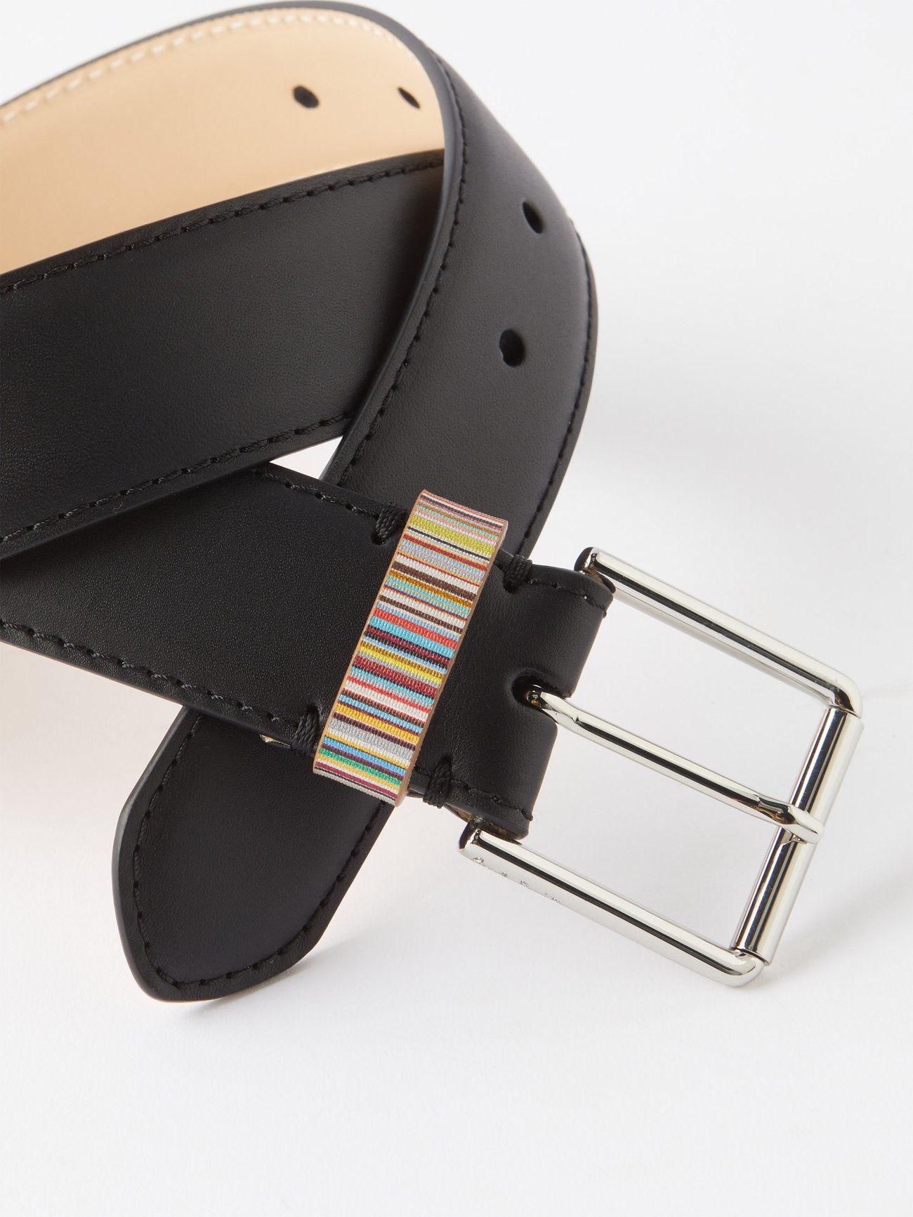 Signature MATCHES Smith Stripe leather belt Paul US | Black |