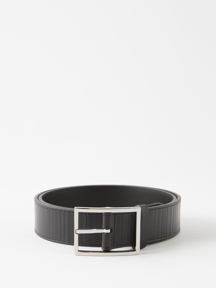 Black Stripe-embossed leather belt | Paul Smith | MATCHES UK