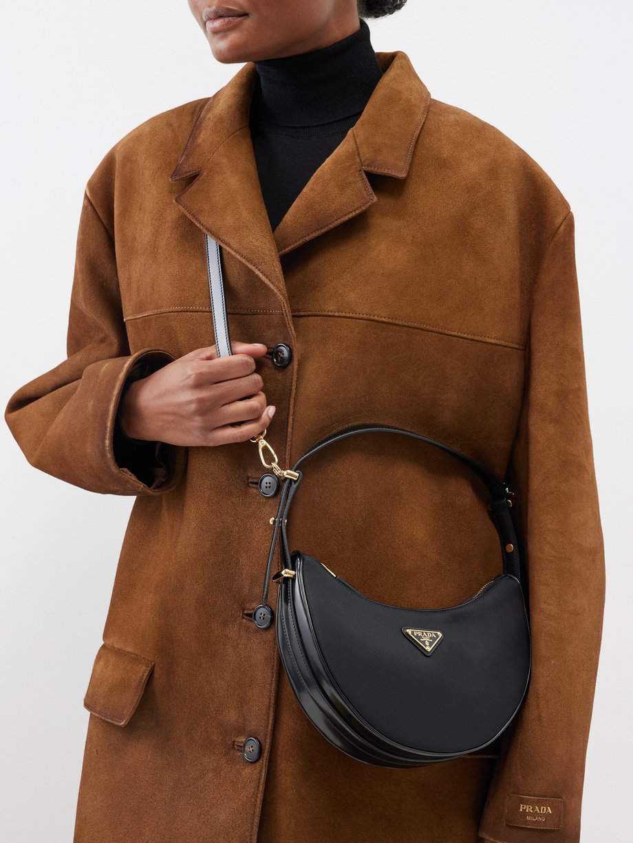 Black Arqué leather-trim Re-Nylon shoulder bag, Prada