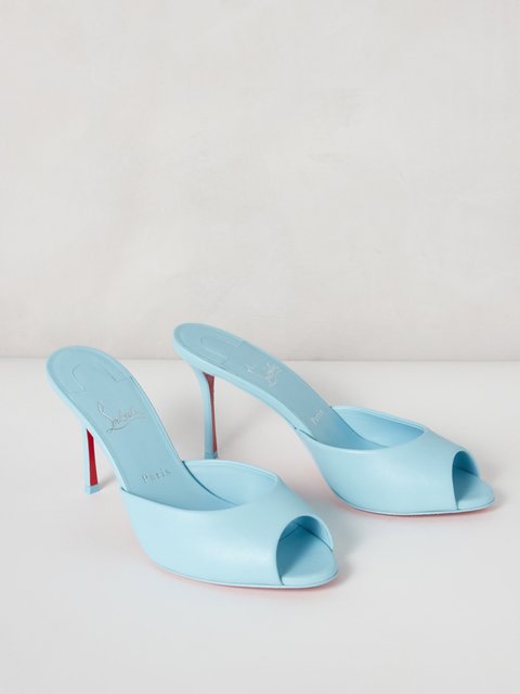 Prada Triangle Logo Cielo Blue Pointed Toe Slingback Pump Kitten Low Heel  37