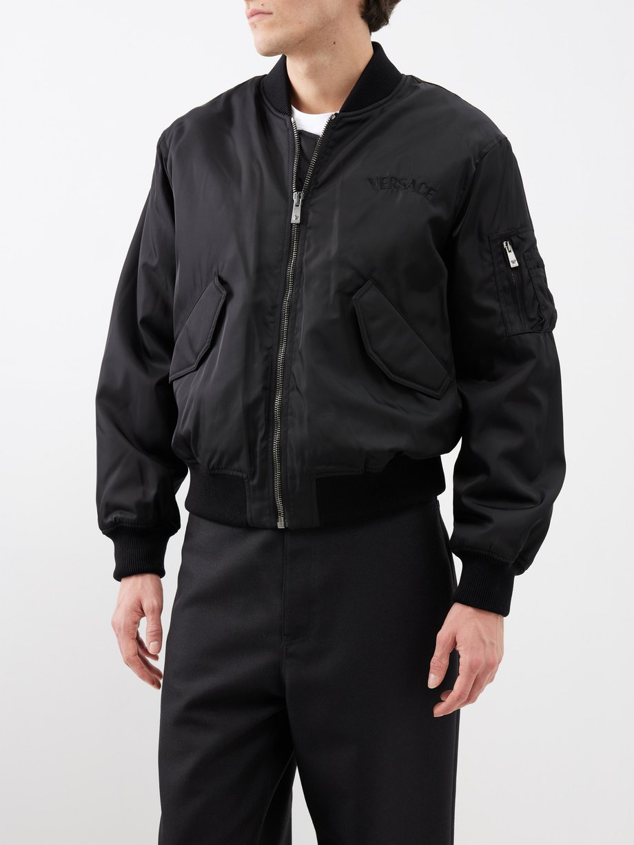 Black Logo-embroidered twill bomber jacket | Versace | MATCHES UK