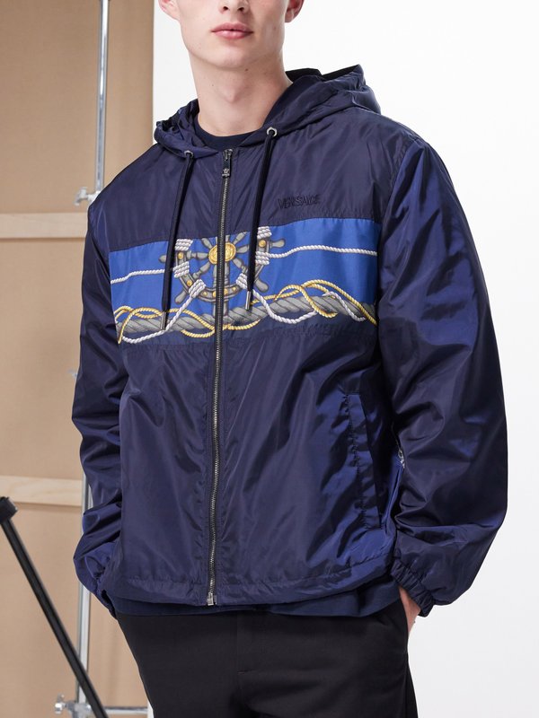 Versace Nautical-print hooded windbreaker jacket