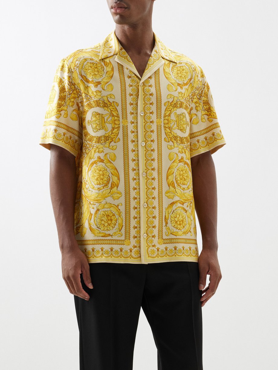 Yellow Baroque-print silk-twill shirt, Versace