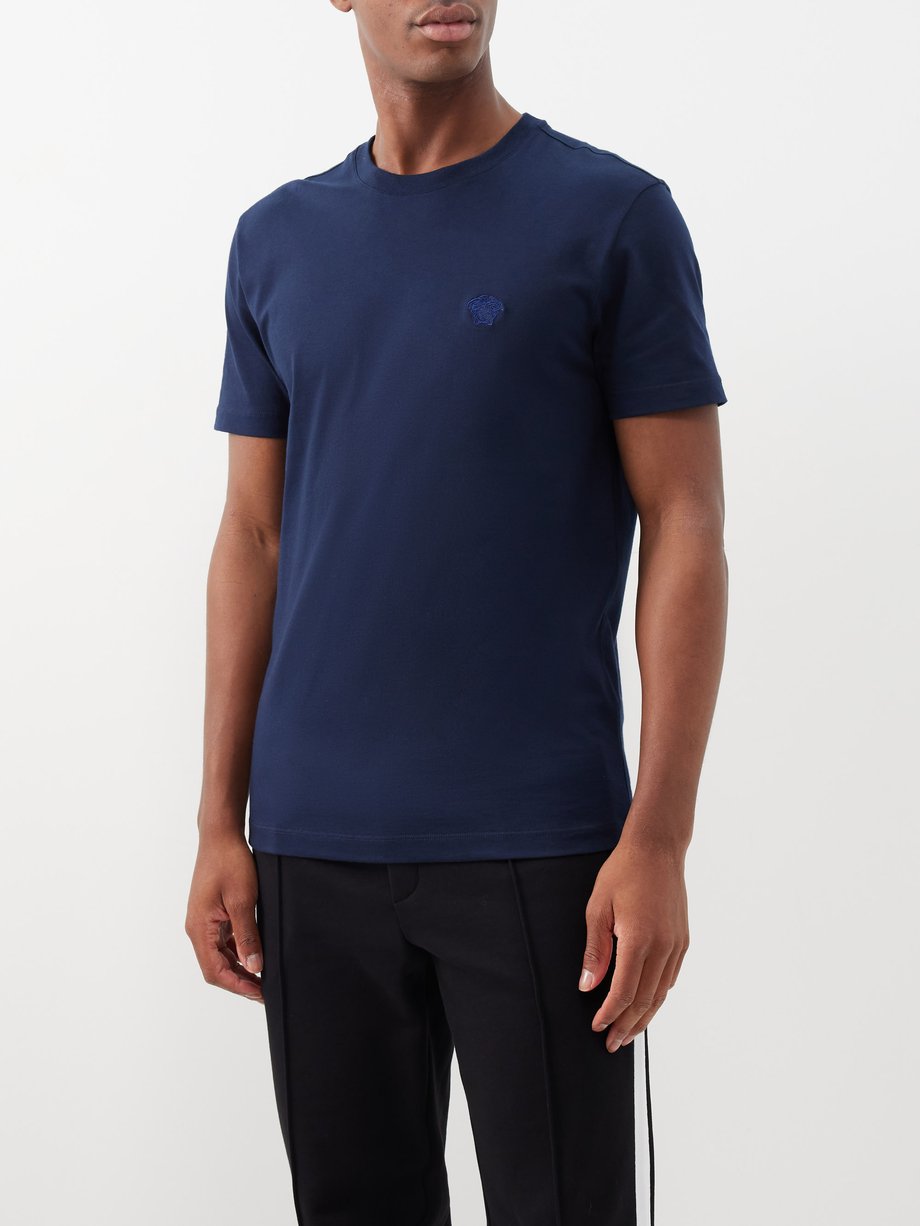 Navy Medusa-embroidered cotton-jersey T-shirt | Versace | MATCHES UK