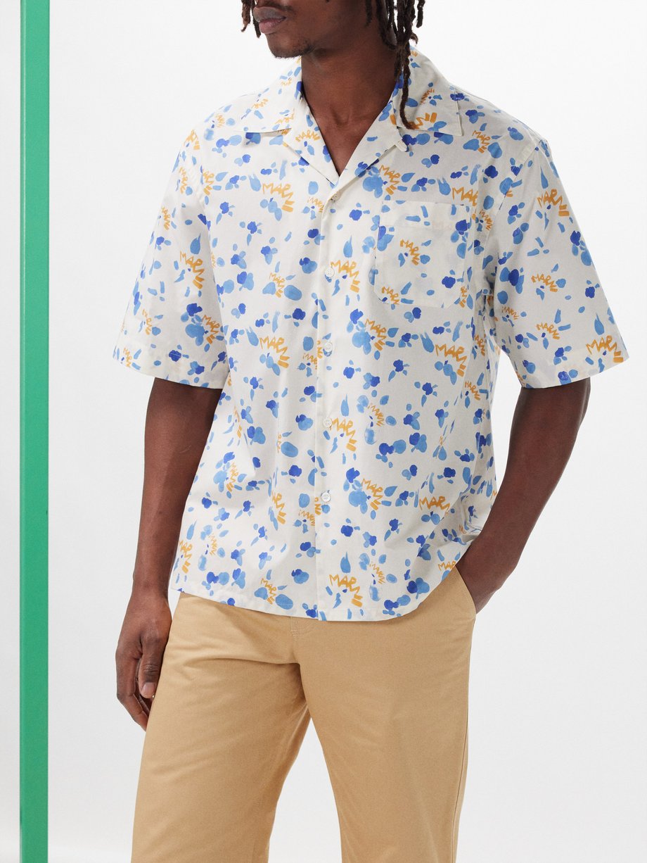 Marni Cuban collar abstract-print short-sleeve shirt