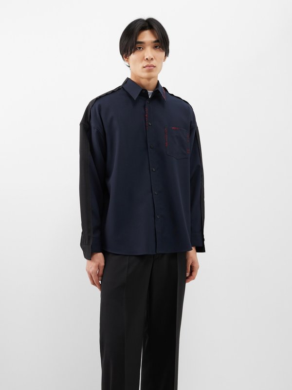 Black Blanket-stitched tropical-wool shirt | Marni | MATCHES UK