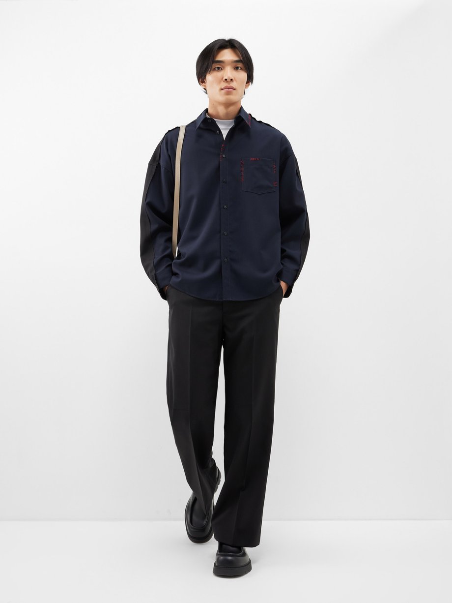 Black Blanket-stitched tropical-wool shirt | Marni | MATCHES UK