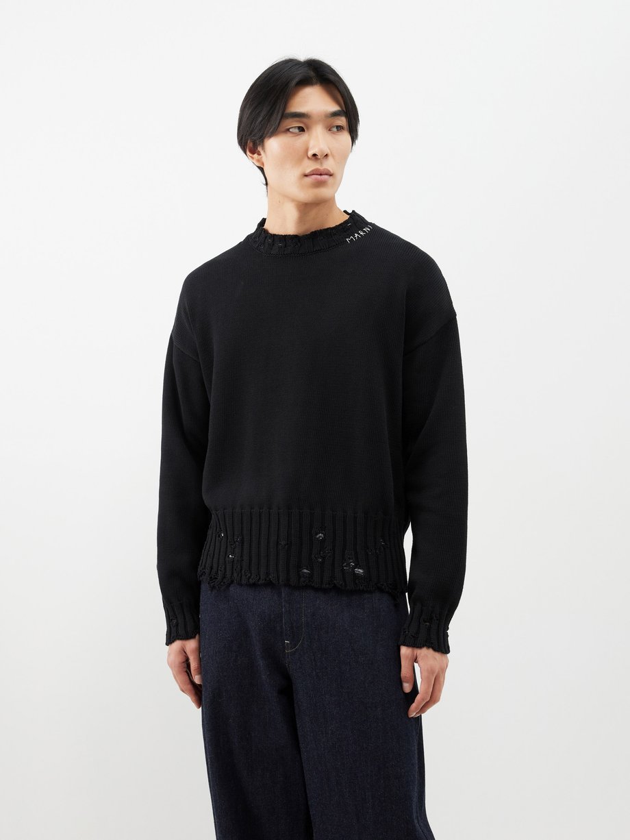 Black Disheveled logo-embroidered cotton sweater | Marni | MATCHES UK