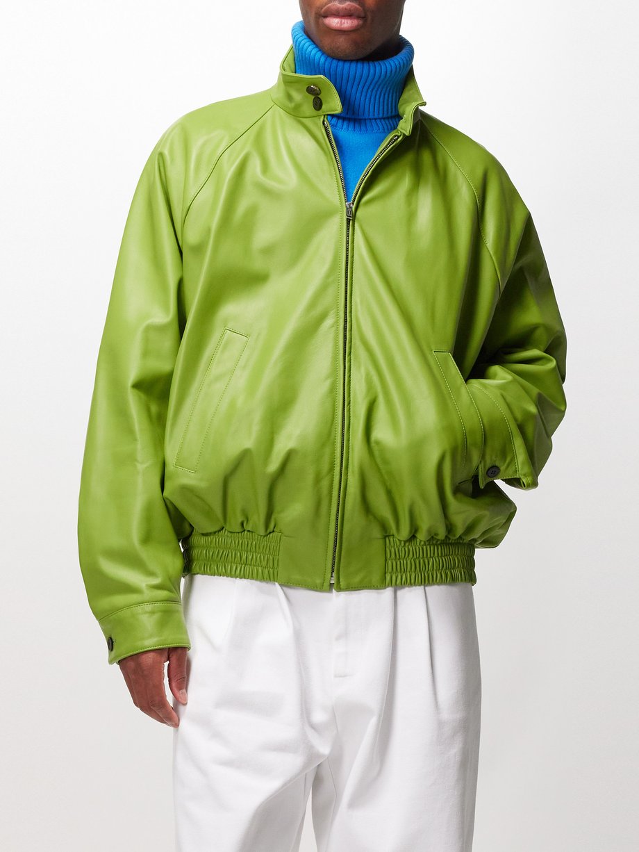 Green High collar leather bomber jacket | Marni | MATCHES UK